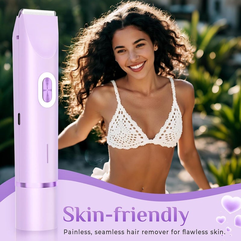 Mpotmiy New 2-in-1 Electric Bikini Trimmer for Women - Dual Head Electric Razor,Waterproof Painless Bikini Shaver, Pubic Hair Trimmer for Private Area & Body Hair, Purple - Image 2